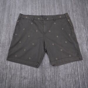 Lucky Brand Mens 42 Fit 43.5x8.5 Peace Sign Embroidered Chino Shorts Green Twill